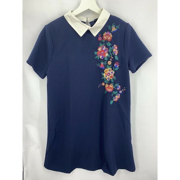 Blu Pepper Collared Floral Embroidered Dress M - Picture 5 of 6